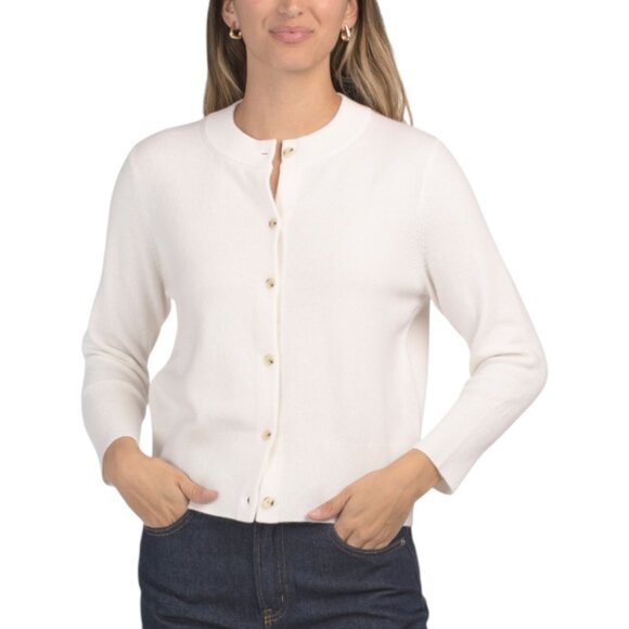 VINCE Wool And Cashmere Blend Three-quarter Sleeve Shrunken Cardigan - Picture 1 of 2